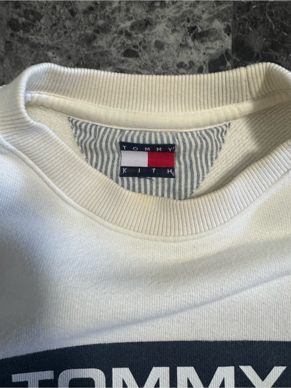 Kith x Tommy Hilfiger Cream Crewneck with Navy and Burgundy Logo - Picture 4 of 5